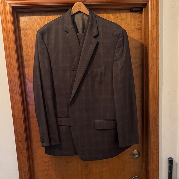 Michael Kors Dark Brown Plaid Men's three piece suit